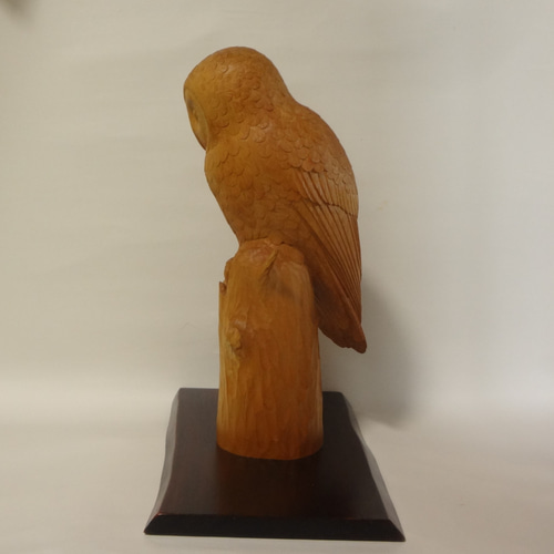 ある夜の梟 』 木彫刻 フクロウ 芸術 アート 檜材 檜 鳥 木彫り