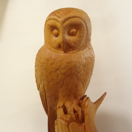 ある夜の梟 』 木彫刻 フクロウ 芸術 アート 檜材 檜 鳥 木彫り 彫刻
