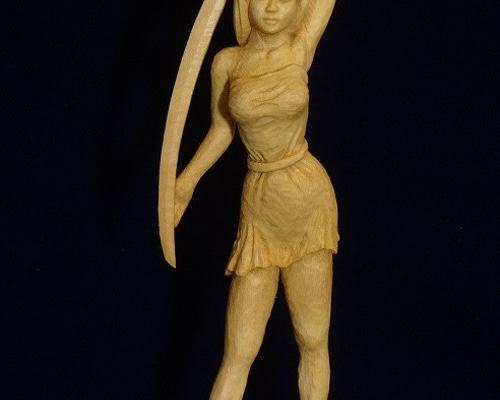 売却済 木彫刻 『少女と刀』 女性像 芸術作品 立体・オブジェ