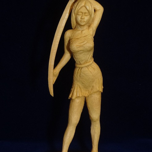 売却済 木彫刻 『少女と刀』 女性像 芸術作品 立体・オブジェ