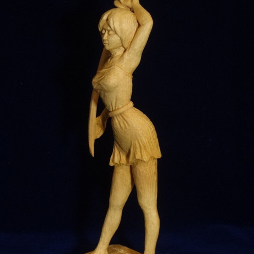 売却済 木彫刻 『少女と刀』 女性像 芸術作品 立体・オブジェ 佐藤史隆