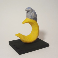 木彫刻 アート『 月と青い鳥 』動物　芸術 アート  手彫り　松 2枚目の画像