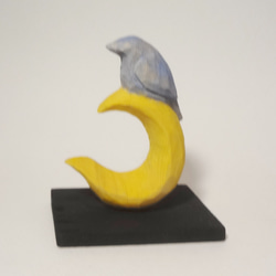 木彫刻 アート『 月と青い鳥 』動物　芸術 アート  手彫り　松 3枚目の画像
