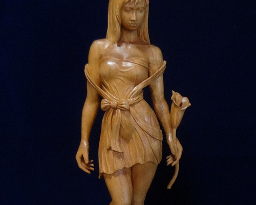 レトロ・美術彫刻「木彫アート女性像 」彫刻アート作家・工房試