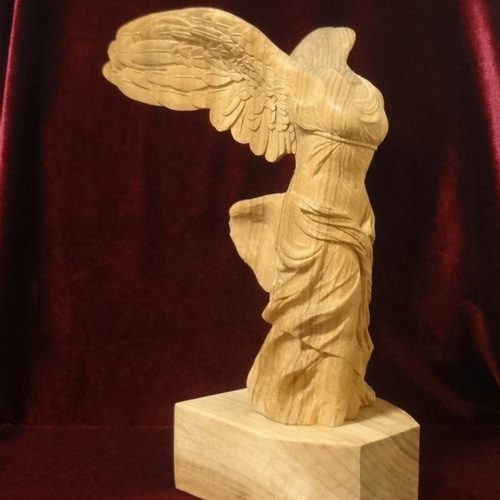 木製の自然形状彫刻 販売可 木彫刻 模刻 『 サモトラケのニケ 』 トルソ 天使 芸術 アート
