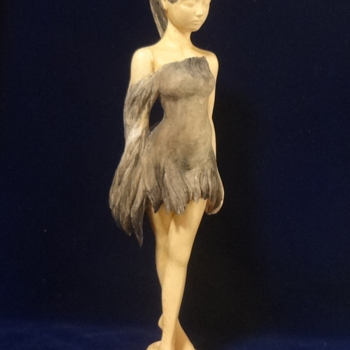 売却済 木彫刻 『 ブラックスワン 』 黒鳥 芸術 アート 女性像