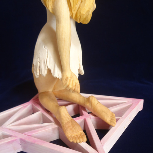 木彫刻 アート 『 ゆり 』 芸術作品 花 百合 女性 トルソ 彫刻 佐藤