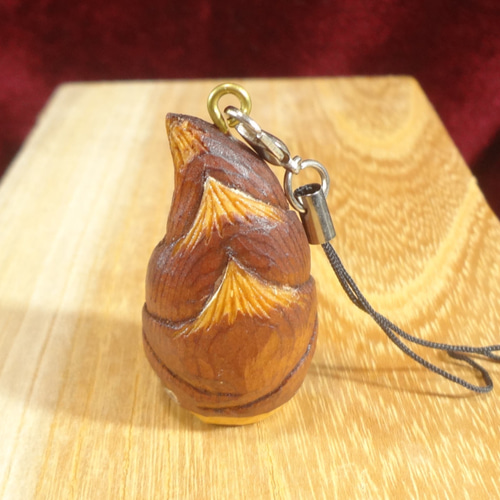 木彫アート 「 たけのこ 」筍 ストラップ 立体・オブジェ 佐藤史隆