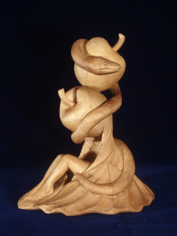 彫刻・オブジェ Zcst 木彫刻 アート 『 禁断の果実 』 芸術 アート 女性 ハンドメイド 松