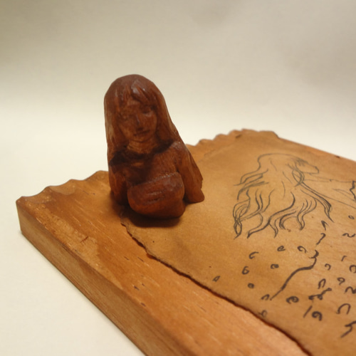 彫刻イラストアート 『 失われた神話 』 木彫刻 イラスト 天使 世界