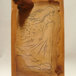 彫刻イラストアート 『 失われた神話 』 木彫刻　イラスト　天使　世界　人魚　海　地図 7枚目の画像