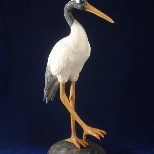 売却済 木彫刻 アート 『 鶴 』 芸術 ハンドメイド 松 手彫り 鳥 動物 