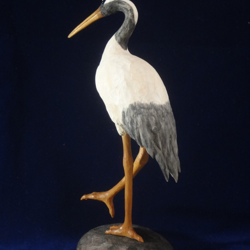 売却済 木彫刻 アート 『 鶴 』 芸術 ハンドメイド 松 手彫り 鳥 動物 