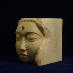 売却済 　仏頭キューブ『 阿弥陀如来 』 木彫刻仏像 仏教芸術作品　檜材 3枚目の画像