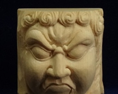 仏頭キューブ『 不動明王 』 木彫刻仏像 仏教芸術作品 檜材 立体
