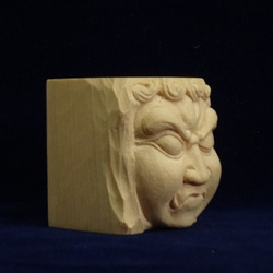 仏頭キューブ『 不動明王 』 木彫刻仏像 仏教芸術作品　檜材 3枚目の画像