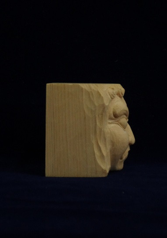仏頭キューブ『 不動明王 』 木彫刻仏像 仏教芸術作品　檜材 5枚目の画像
