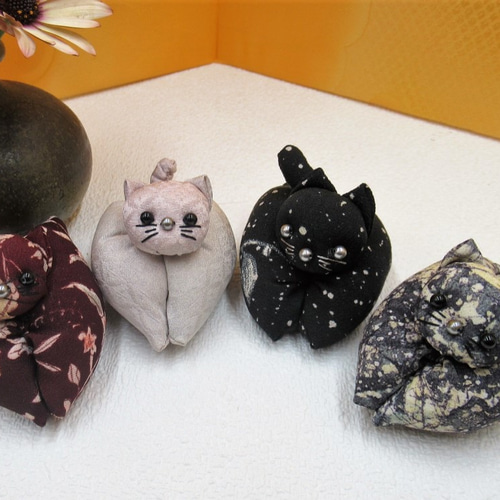 ちりめん細工 着物古布 ねこ人形 （新品】招き猫♪ 手作り ねこ