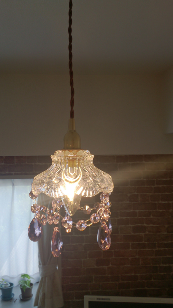 【beautiful  love】ガラスペンダントランプ LED電球付き シャンデリア 5枚目の画像