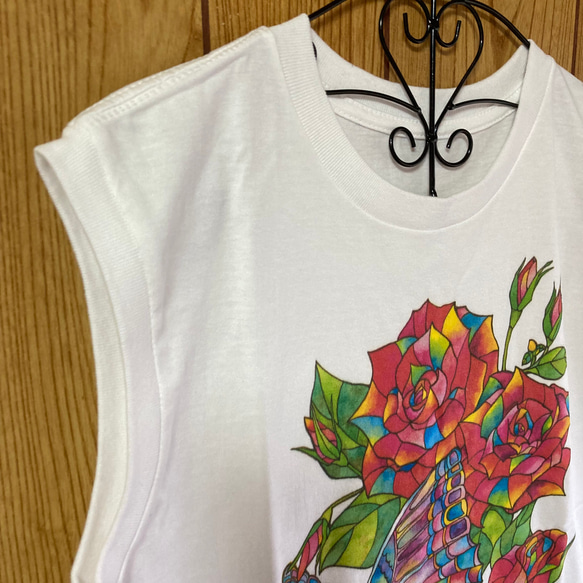 薔薇ボタニカルノースリーブTシャツ 6枚目の画像