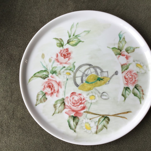 陶器 パイ皿 上絵付けのよる薔薇の絵付き 大皿 私の食器棚 通販