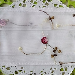 ☆母の日☆快適プリーツマスクカバー【ボルドー花刺繍チュールレース】 5枚目の画像