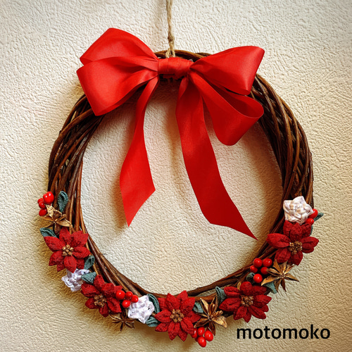 creema限定】つまみ細工と中国結びのクリスマスリース リース motomoko