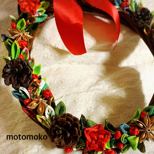 つまみ細工と中国結びのクリスマスリース リース motomoko 通販