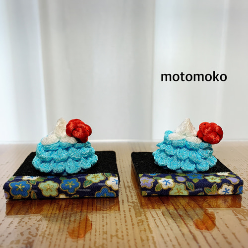 日の出富士・つまみ細工と中国結び(台座付き) その他置物 motomoko