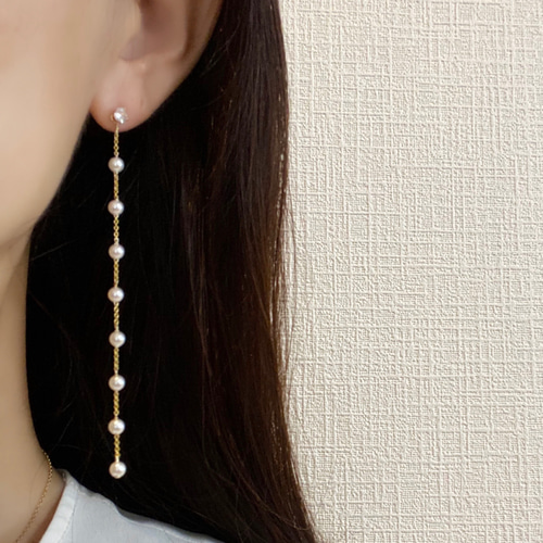 ミニパールロングピアス 14kgf 2way パールピアス ピアス（その他 