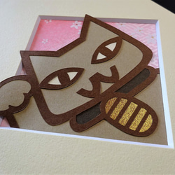 【寄付 対象品】切り絵（2Lサイズ/額なし）セピア色の招き猫　 3枚目の画像