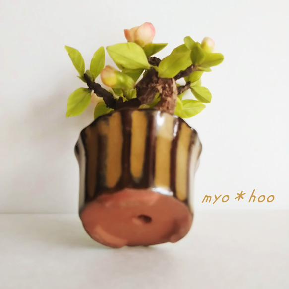 桃太郎木瓜 キャメル鉢  創作盆栽 粘土アート 6枚目の画像