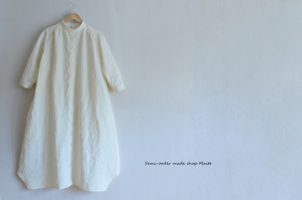 前開きのシャツワンピース　天日干しリネン100％
