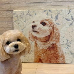 【いぬのきもち掲載商品】うちの子 花柄アート ポスター キャンバス │犬 猫 ペット 水彩画 似顔絵 1枚目の画像