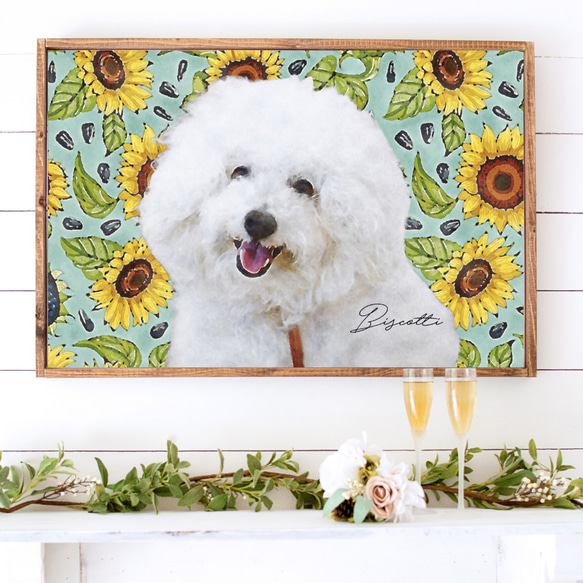 【いぬのきもち掲載商品】うちの子 花柄アート ポスター キャンバス │犬 猫 ペット 水彩画 似顔絵 8枚目の画像