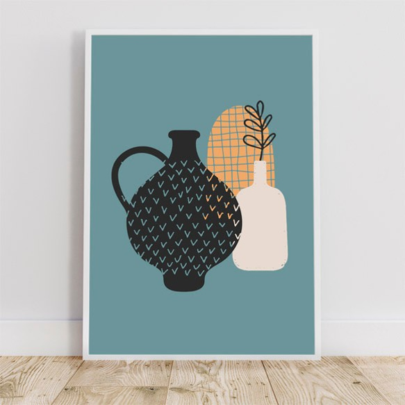 アブストラクトアート / アートポスター インテリア 縦長 植物 花瓶 壺 vase ミニマル 形 ブラック 1枚目の画像