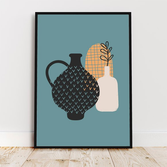 アブストラクトアート / アートポスター インテリア 縦長 植物 花瓶 壺 vase ミニマル 形 ブラック 3枚目の画像