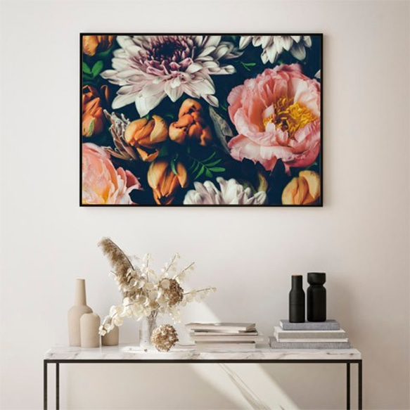 カラフルなブーケ / アートポスター 写真 横長 カラー 白黒 アートプリント 自然 花 フラワー ヴィンテージ風 3枚目の画像