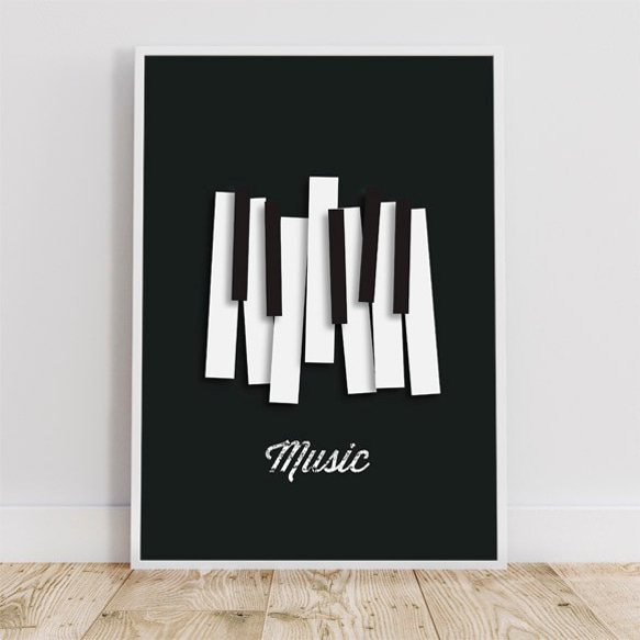 ピアノ "music" / アートポスター ミニマル インテリア 音楽 ミュージック 鍵盤 ジャズ 縦長 1枚目の画像