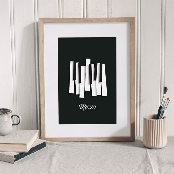 ピアノ "music" / アートポスター ミニマル インテリア 音楽 ミュージック 鍵盤 ジャズ 縦長 3枚目の画像