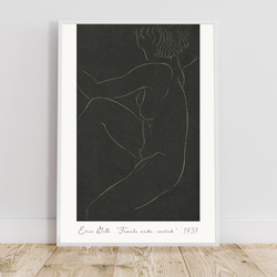 エリックギル Female nude, seated. / アートポスター 縦長 女性 イラスト 体 モノトーン 6枚目の画像