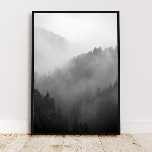 森と濃霧 / アートポスター 風景写真 アートプリント 自然 森林 forest foggy ミスト 白黒 モノクロ 1枚目の画像