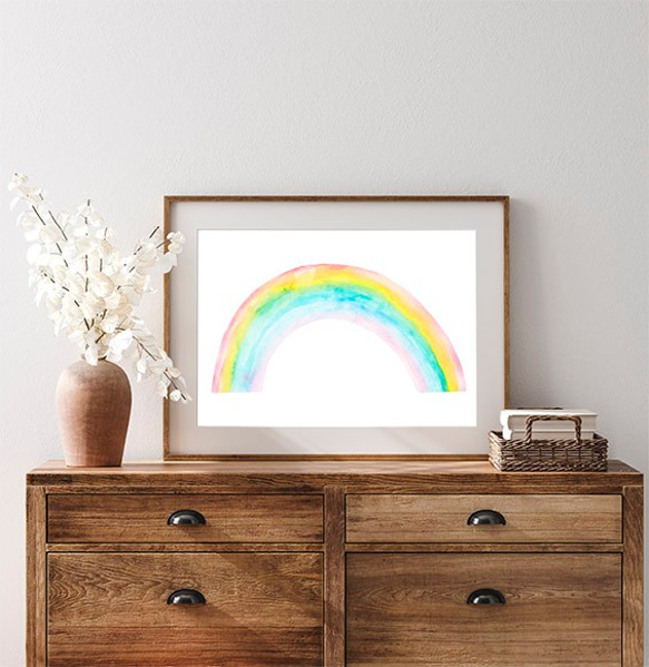 虹 / ポスター 写真 クリエイティブ 水彩画 イラスト rainbow レインボー アートプリント 横長 にじ 5枚目の画像