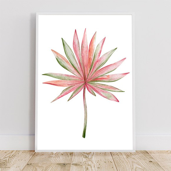トロピカルリーフ / アートポスター 水彩画 イラスト アートプリント 縦長 観葉植物 葉っぱ ピンク ナチュラル A3 2枚目の画像