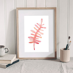 トロピカルリーフ / アートポスター 水彩画 イラスト A3 観葉植物 葉っぱ ピンク インテリア 縦長 4枚目の画像