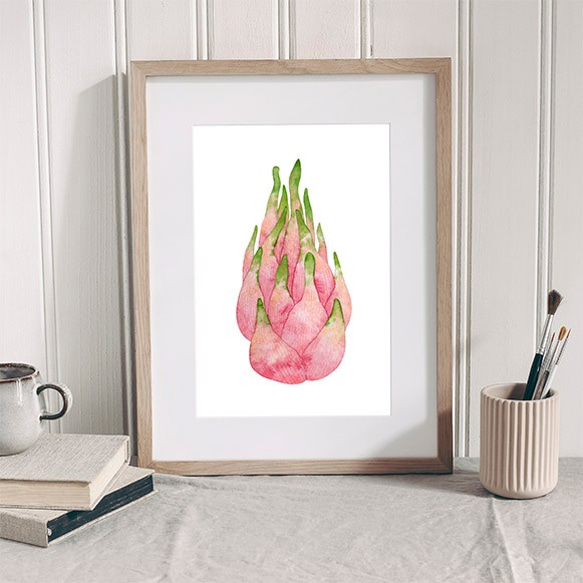 ドラゴンフルーツ / アートポスター 水彩画 イラスト アートプリント 2L～ ピンク 果物 くだもの ミニマル 5枚目の画像
