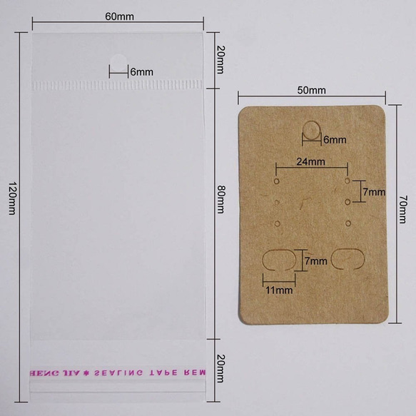 アクセサリー台紙40枚 袋付 opp袋付 クラフト紙 ネックレス ピアス (70×50mm)【X000I2WS23】 2枚目の画像