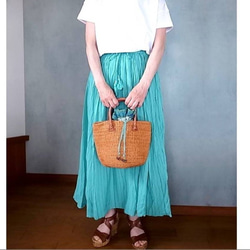 ◆more SALE◆【インド綿】マキシ丈・タッセル付ギャザースカート（NK20-005-mint） 2枚目の画像