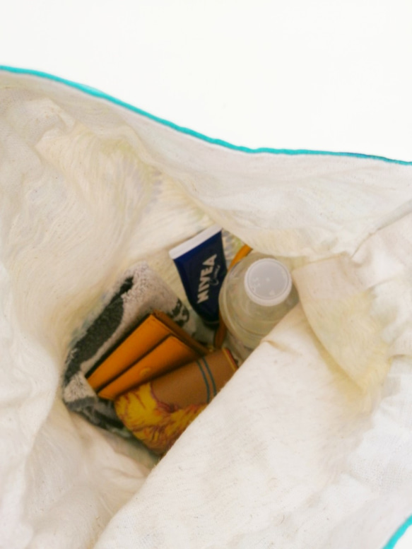 ◆SALE◆【インド綿】巾着　COTTON KINCHAKU①-GREEN　キンチャク　バッグ　布　BAG 8枚目の画像