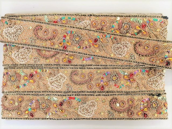 刺繍　インド製品 インド製刺繍レース ] クラシックフラワーモチーフ｜Indian